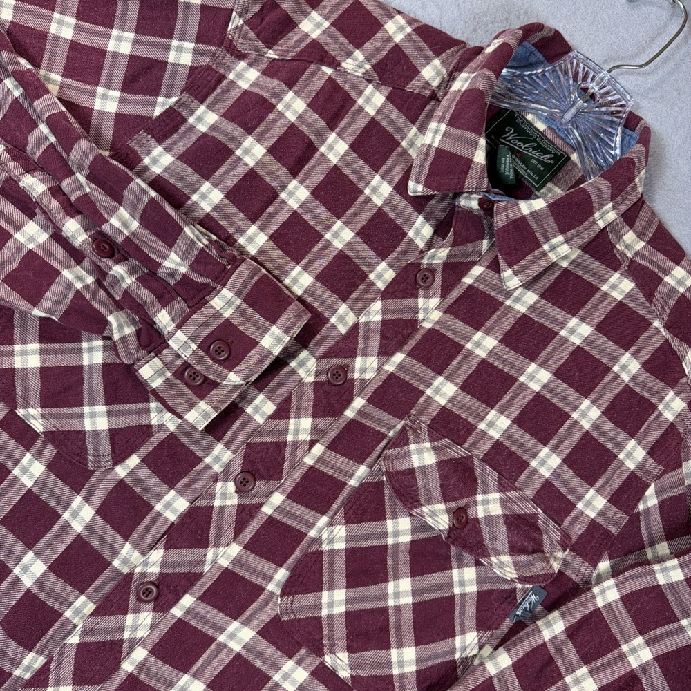 Woolrich Mens Medium Rust & Cream Plaid Flannel Shirt 100% Cotton